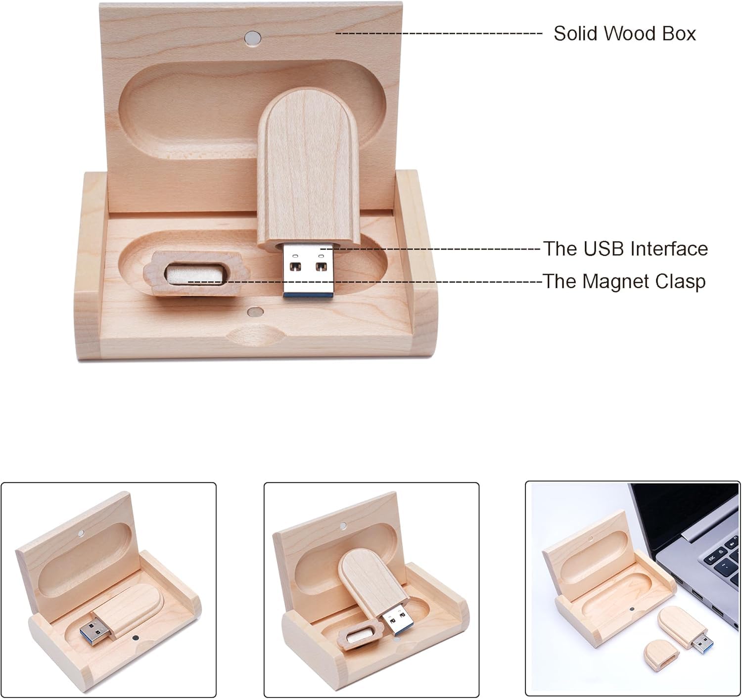 USB-Stick aus Holz, 8 GB, USB 2.0, Speicherstick, Datenspeicherung, Geschenk, mit Holzbox, 10 Stück