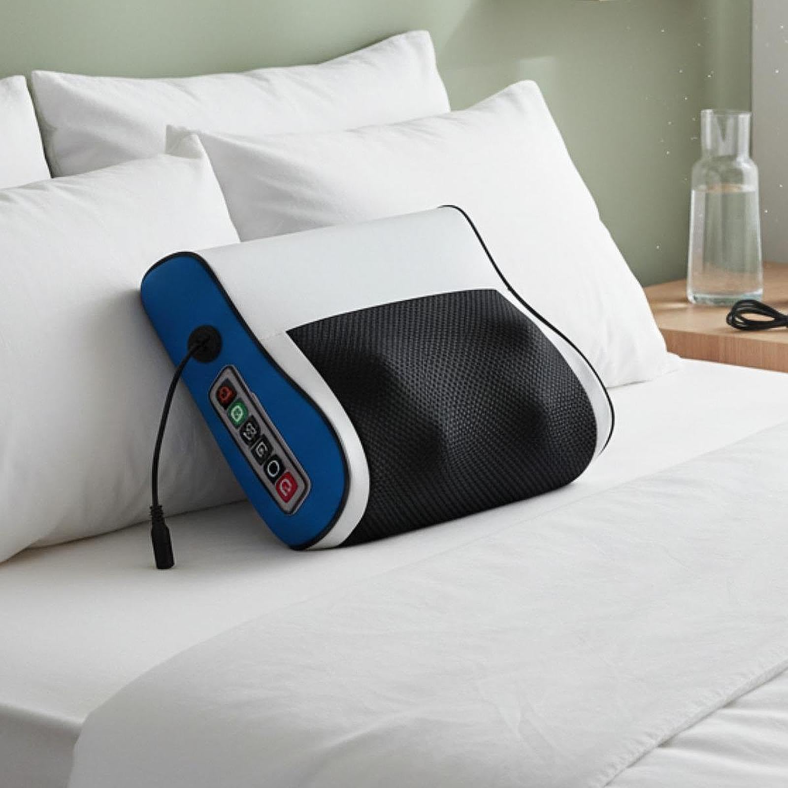 Almohada de Masaje Cervical para Apoyo del Cuello con Función de Amasado Eléctrico y Panel Inteligente de Seis Botones Material Resistente Fácil de, Azul, tal como se describe