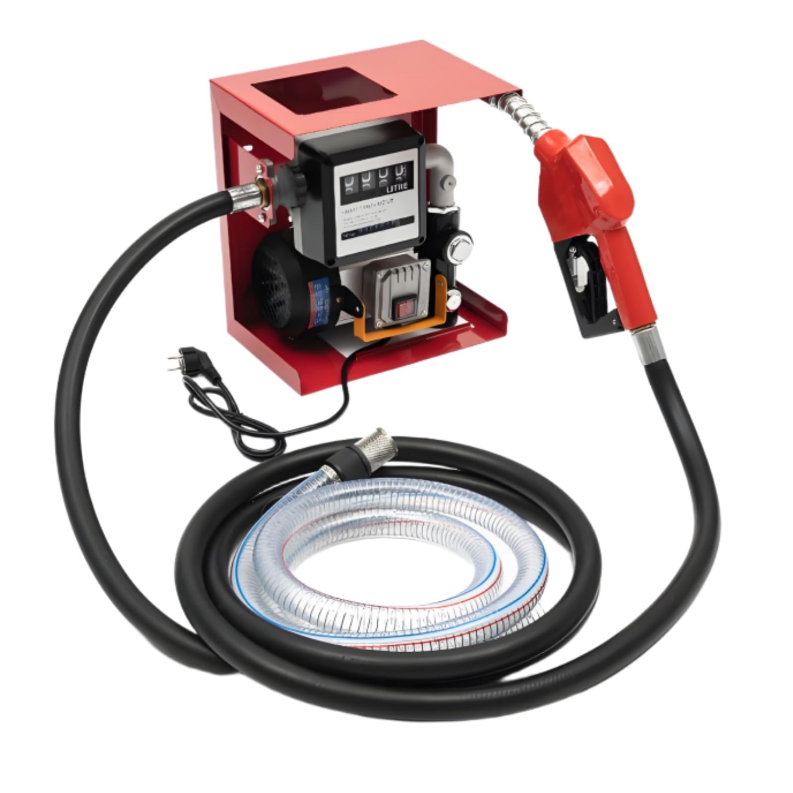 Pompe à Fuel Gasoil 550 W 60L/min, 2800rpm Pompe Diesel Automatique Électrique Stations IP X4, Electrique Stations de Ravitaillement Mobiles avec Pistolet, Compteur, Tuyaux