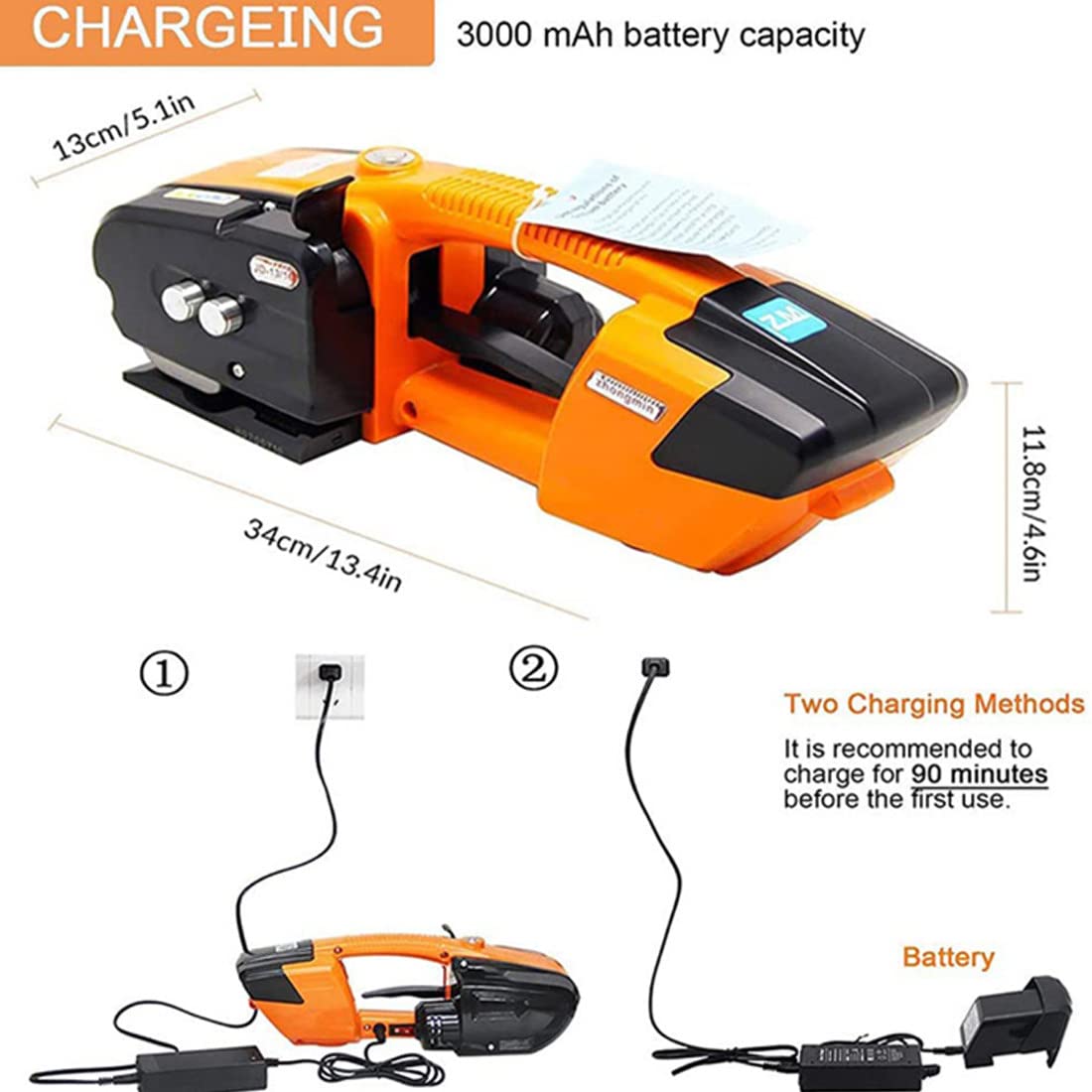électrique Portable Cercleuse Automatique, Machine de cerclage de Batterie, Alimentation par Batterie 3000 mAh, pour Emballage Automatique Sangle PP/Pet,Orange