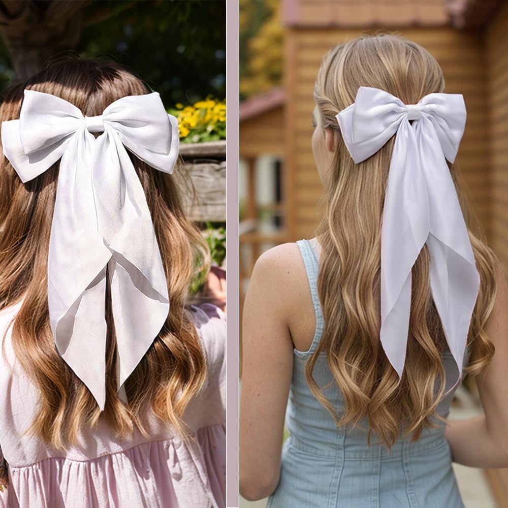 Amazon.com : White Hair Bow for Women,2pcs Big White Bow for  display picture 3
