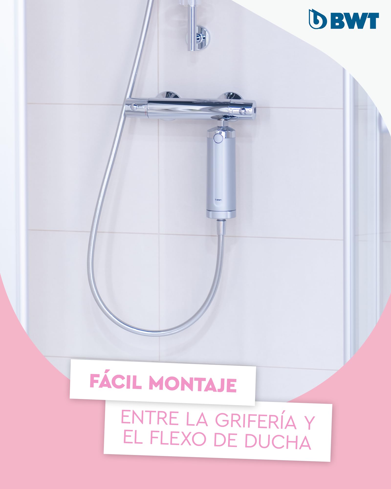 BWT Sistema de filtrado antical Quick & Clean con 1 cartucho filtrante | Protección antical en el baño | Filtro de ducha en línea Filtro de agua | Automontaje | Para grifería, cristal y azulejos