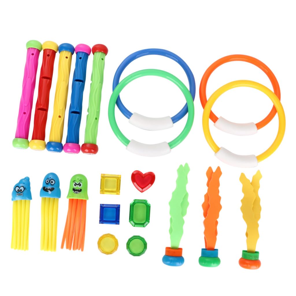 Ensemble de Jouets de Plongée 21pcs en PVC pour Piscine Anneaux, Bâtons et Pieuvres, Design Lisse et Facile à Saisir, pour Garçon et Filles Débutants en Natation Couleur Aléatoire