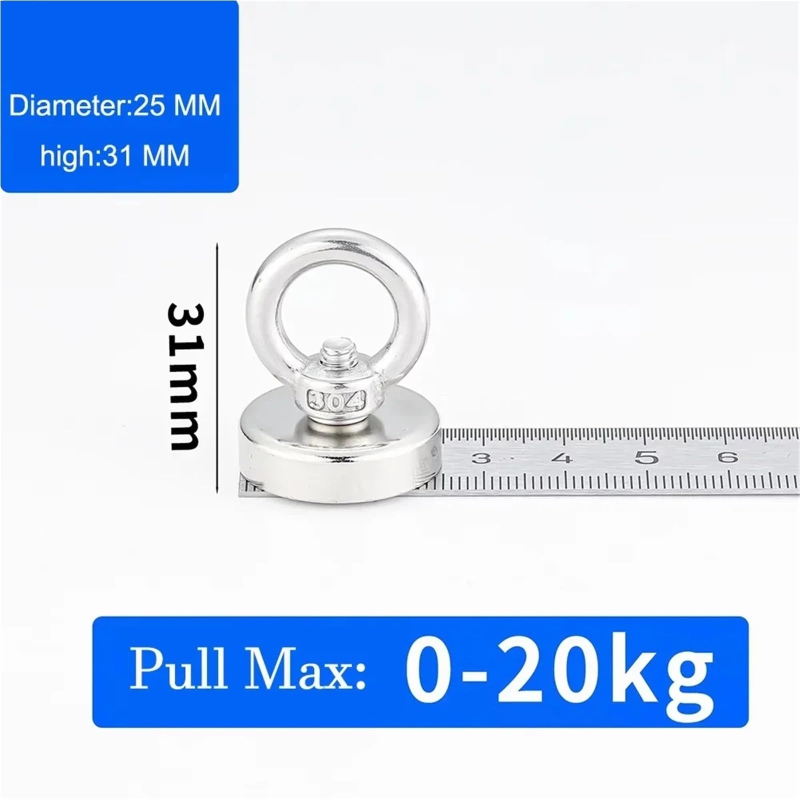 Aimant De Pêche Crochets magnétiques de pêche en néodyme N52, 2 pièces, aimant robuste avec boulon à œil à trou fraisé, aimants de recherche de récupération de 16 à 90mm Aimant Neodyme(Pull Max 22kg)