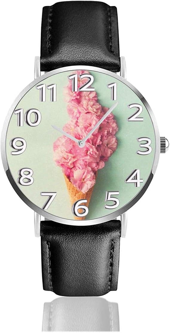 Amazon 腕時計 レザーウオッチ 緑背景 ピンクの花柄 アイスクリーム ファッション カジュアル ビジネス ユニセックス 軽量 防水 クオーツ男性用 時計 中学生 高校生 メンズ腕時計 腕時計 通販