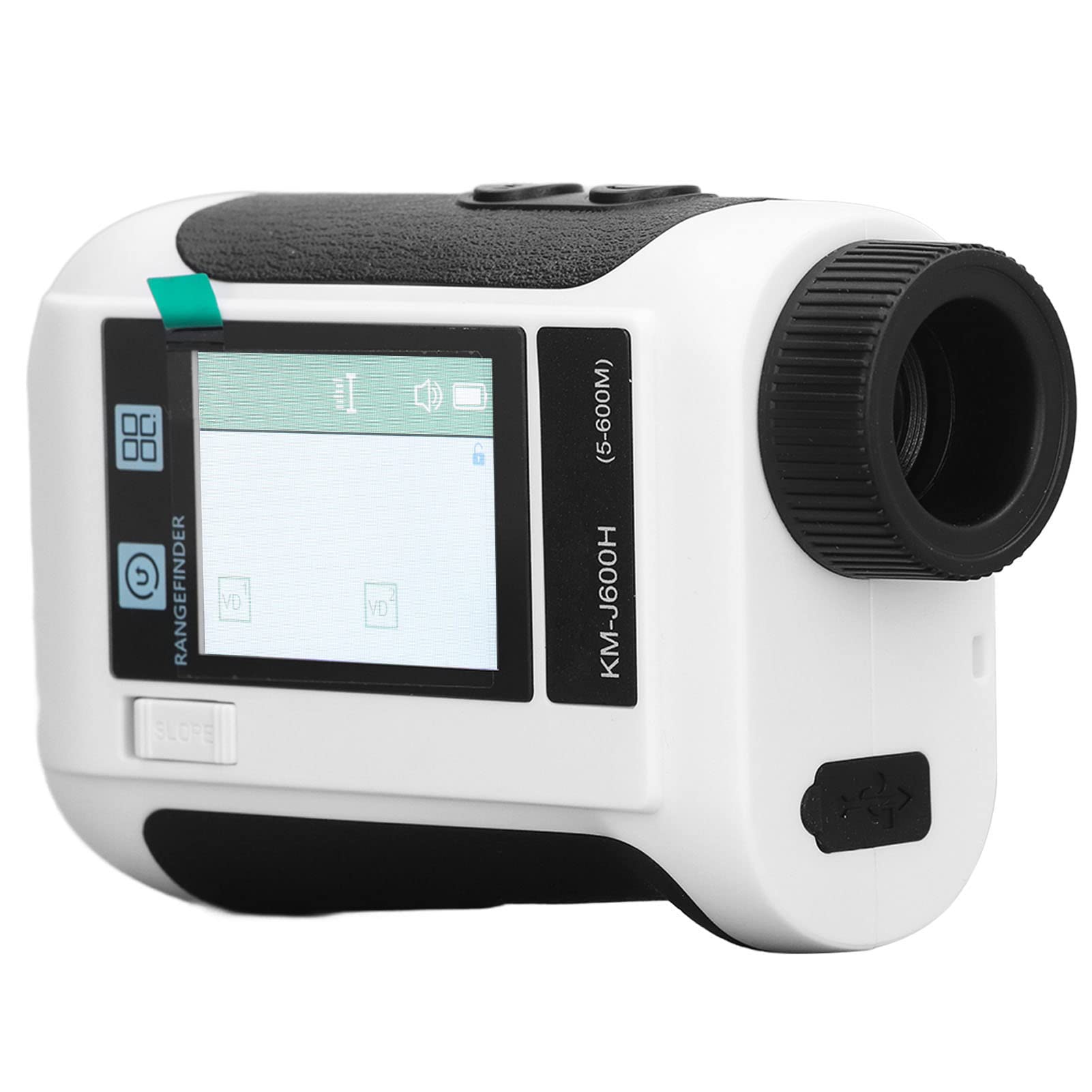 Telémetro de Golf Láser, 656 Yardas Golf Telémetro Telémetro de Golf con Aumento de 6,5X Pantalla Táctil LCD Transmisión de Voz Medidor de Distancias Deportivo para Golf Caza (Blanco)