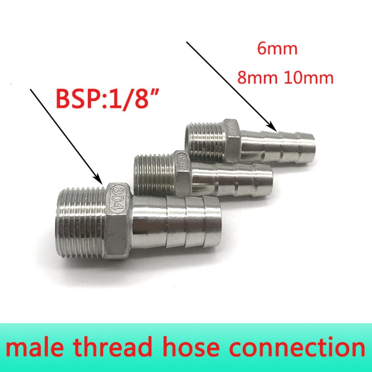 Connettore per tubo da giardino, in acciaio inox maschio BSP filettato, compatibile con tubi da 0,3 cm, 0,6 cm, 1 cm, 1,3 cm, ideale per utensili da 6 mm, 8 mm, 10 mm, 12 mm