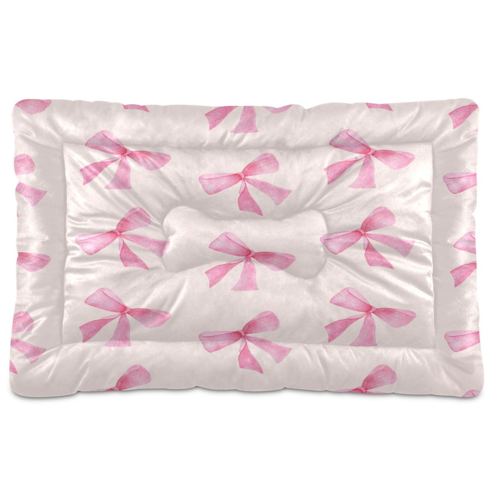 Coikll Pink Bow Pet Bed Pad Soft Dog Bed Mat with Anti-Slip Bottom, Machine Washable Crate Pad Mattress for Dog Sleeping- 24 * 18 inches