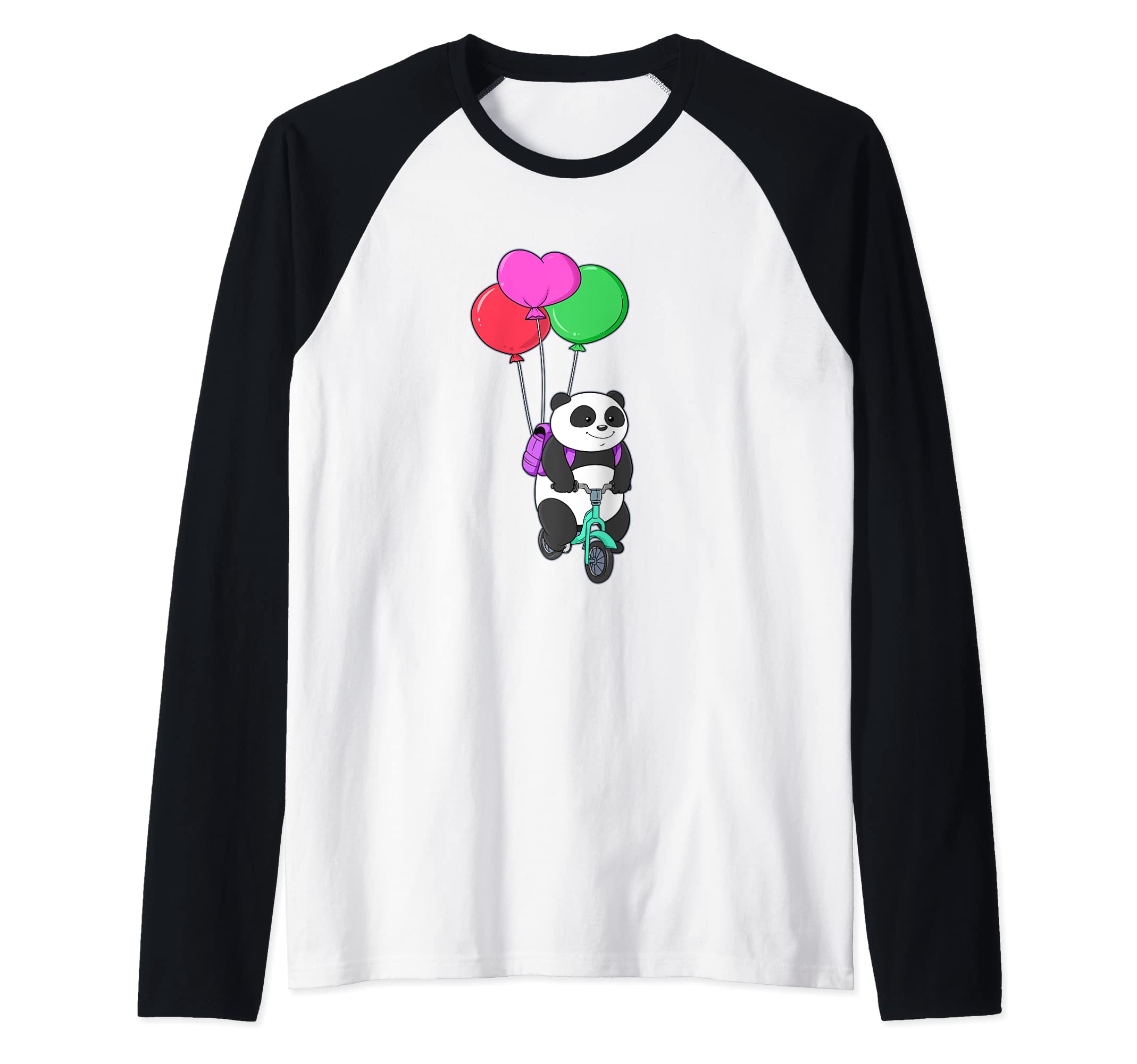 Radel Panda Bear Bicycle Balloon Pedal Balloon Bike Rider Raglan Baseball Tee