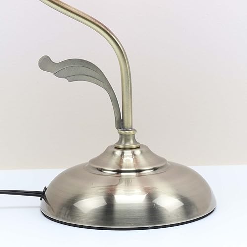 Miniatura 5 de Bieye L10833Lámpara de mesa de vitral de lirio rosa con base de latón vintage y acabado electroplatinado 8 pulgadas de ancho x 17 pulgadas de alto,