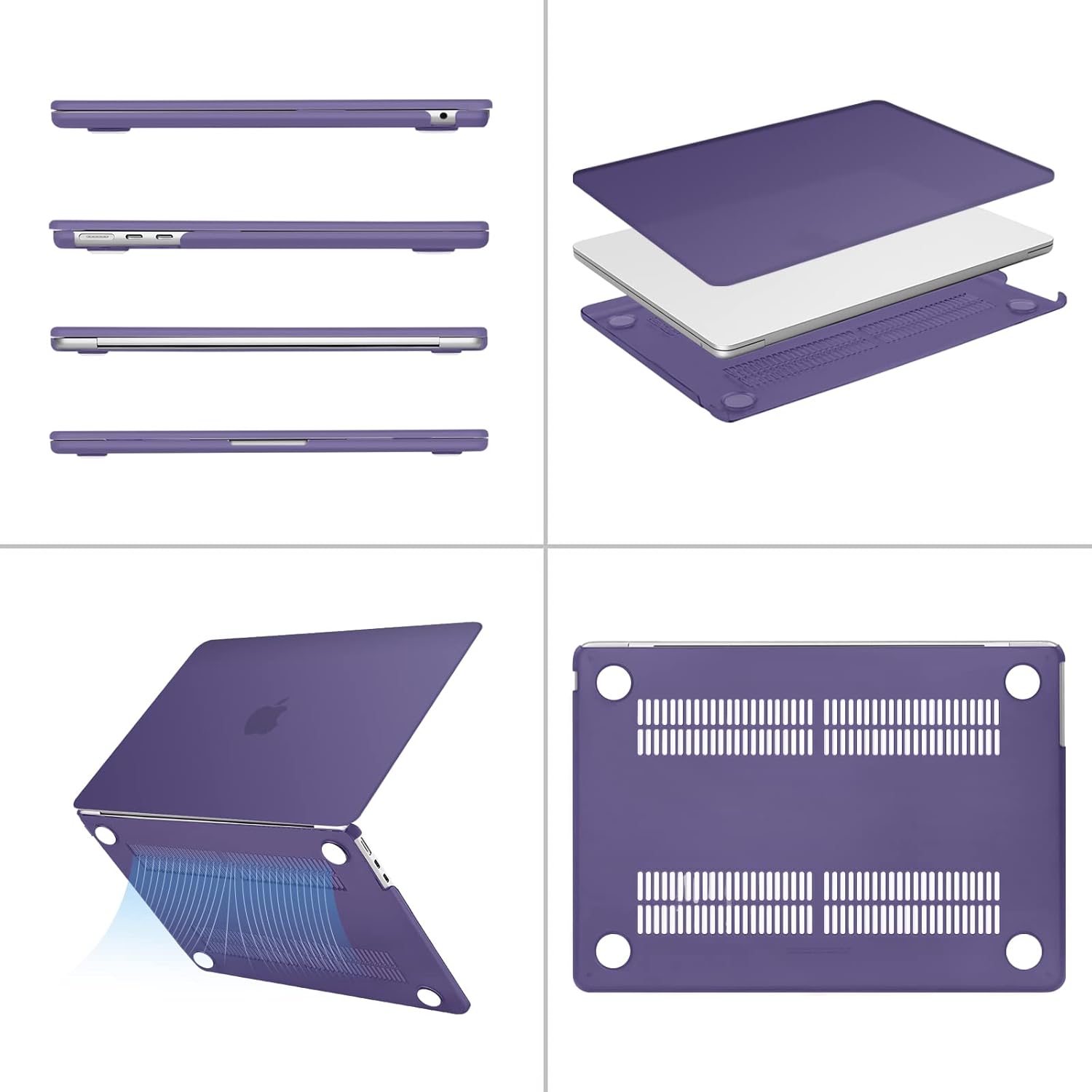 MOSISO Compatible with MacBook Air 13 inch Case 2024 2023 2022 M3 A3113 M2 A2681 Touch ID, Plastic Hard Shell&Keyboard Cover&Screen Film&Type C Adapter&Polyester Vertical Bag, Imperial Purple&Purple
