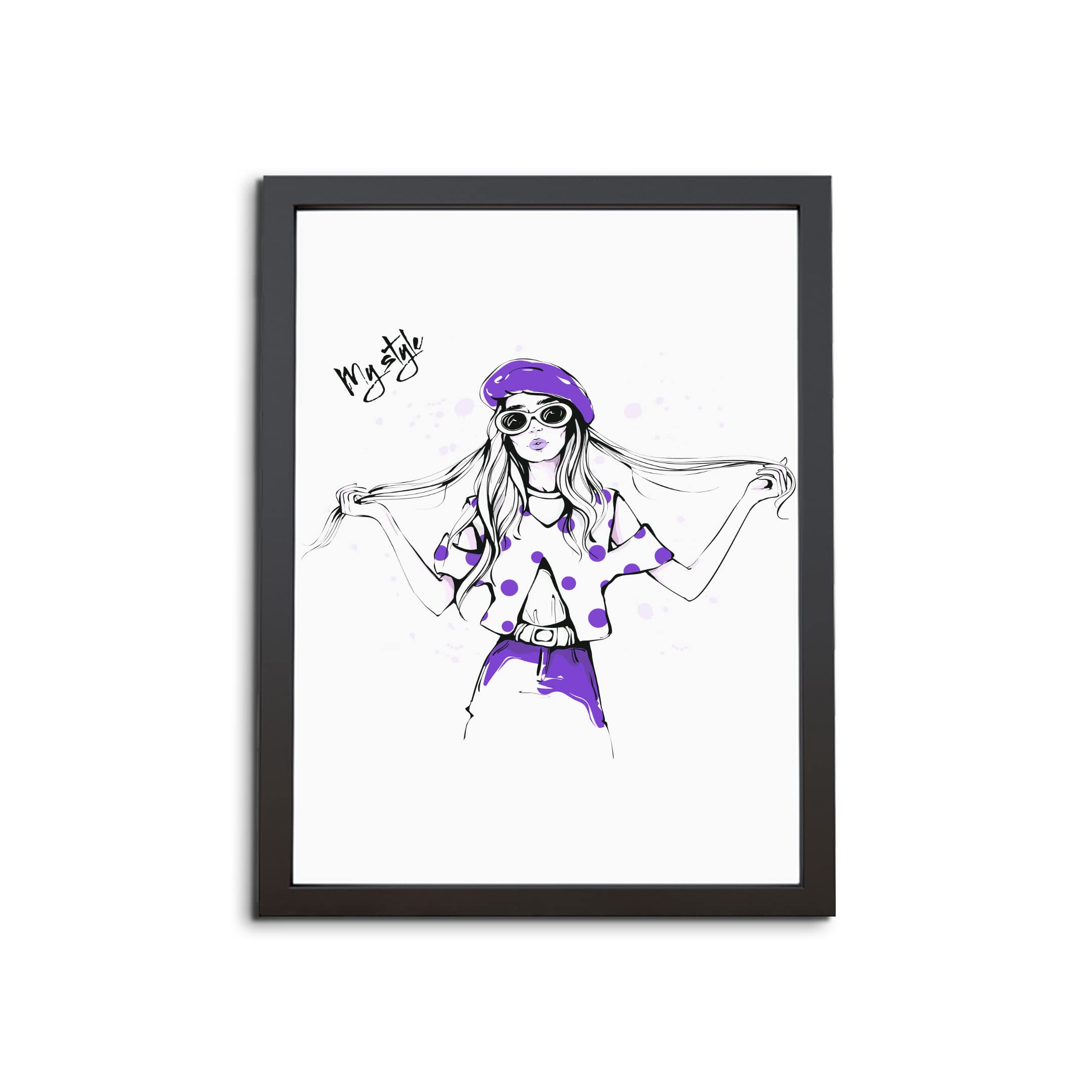 TheKarkhana Purple Fashionable Girl Wall Frame for Teen Room, Boutique, Spa | (24.5 x 34.7 cm) | (With Glass)