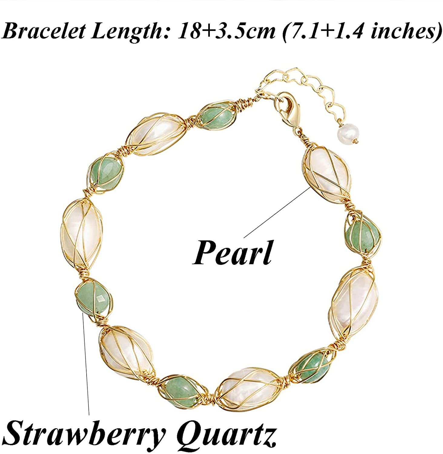 Cuerda de mano, cuentas de pulsera Pulsera de cuarzo de fresa natural Pulsera de perlas blancas de agua dulce Pulsera for mujer Pulsera de cristal de cuarzo de chakra Pulsera de piedra de nacimiento P