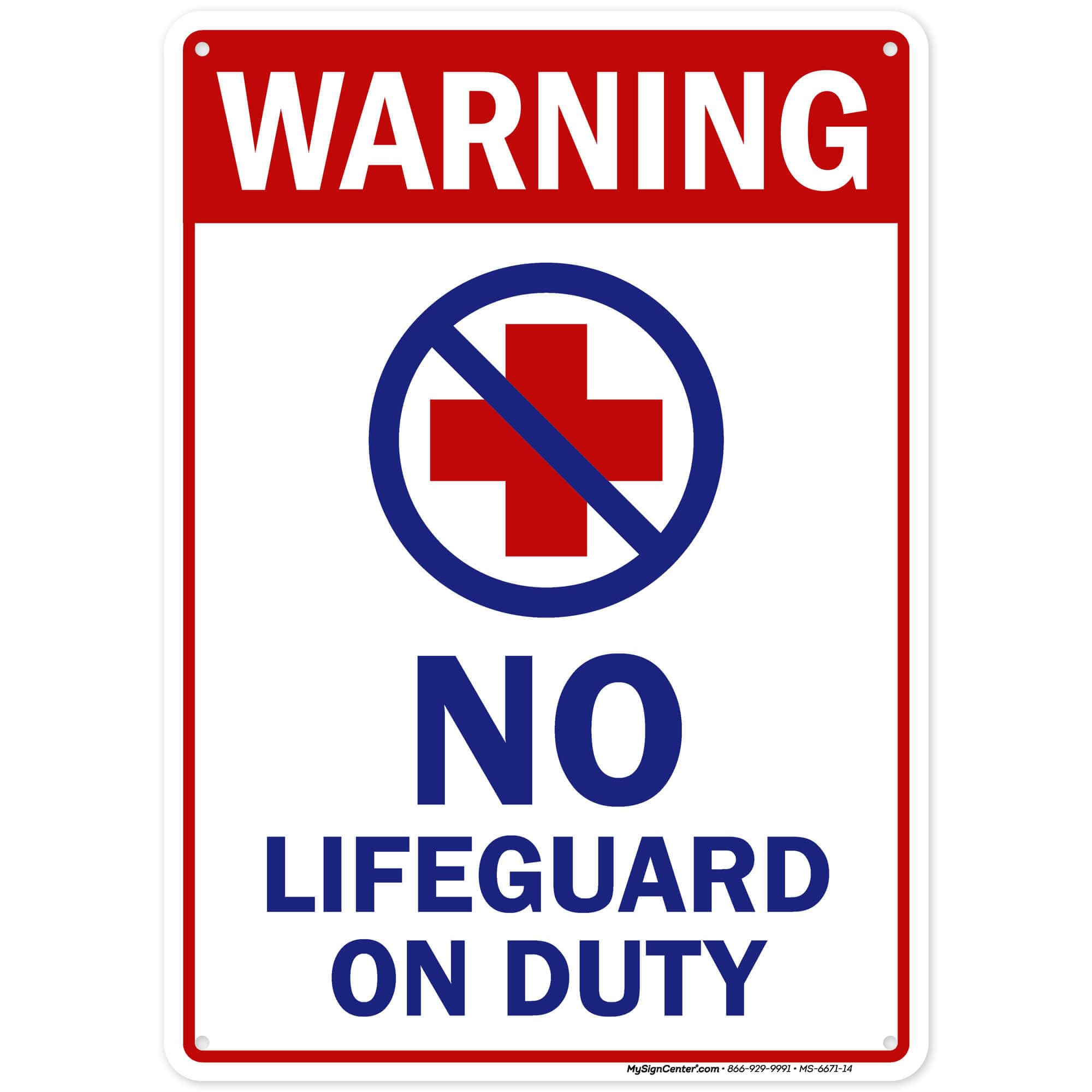 No Lifeguard On Duty Sign, 10x14 Inches, 55 mil thick HDPE (high density polyethylene), Made in USA by My Sign Center