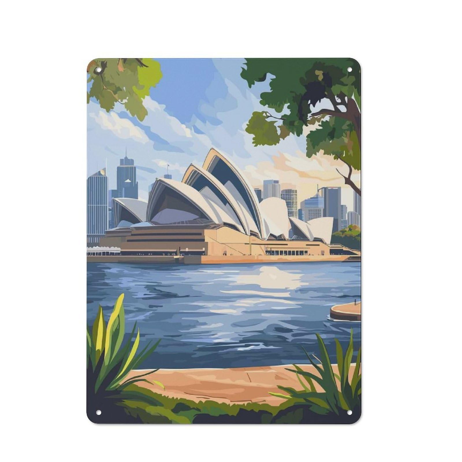 Junmoney Style-20 Sydney Opera House View Vintage Tin Sign 40X30cm For Café Or Restaurant, Suited To Café Owners And Decorators