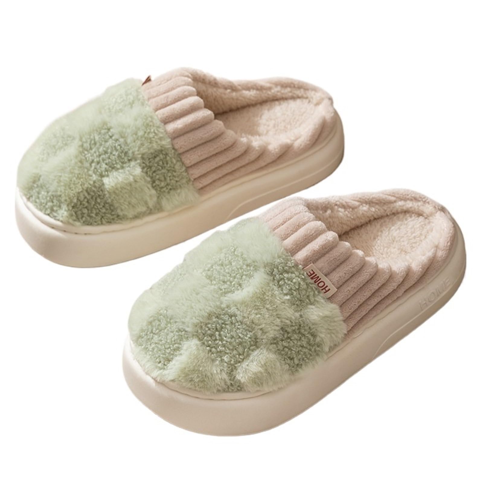 ERHTGUO Warm Fluffy Cotton Slippers For Women Indoor Anti-slip Comfort Plush Slides Couple Soft Fuzzy House Shoes(Green,42-43)