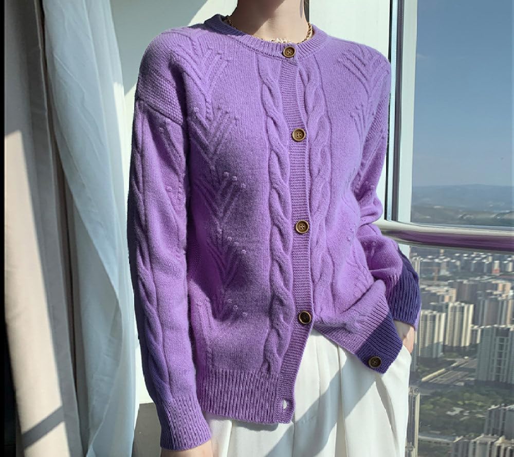 Cárdigan de Mujer Cárdigan Grueso de Punto Trenzado Suéter de Cuello Redondo con Frente Abierto para Mujer Abrigo de Punto Suave Y Cálido para Otoño e Invierno Chaqueta Jersey Prenda de Abrigo para U
