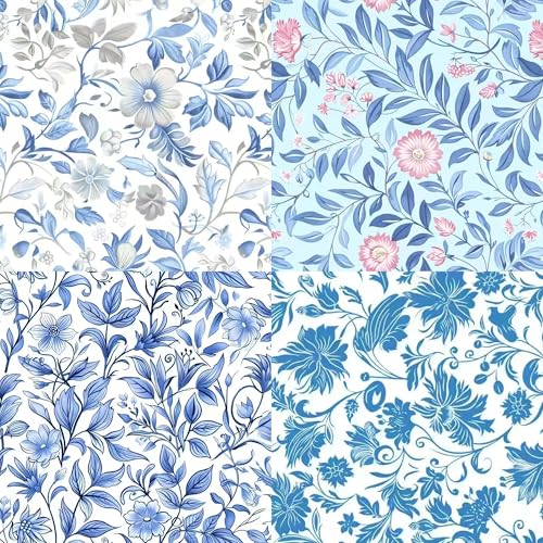 Image of 5 inchx5 inch50pcs Cotton Fabric Squares for Sewing Quilting Supplies-Blue Floral | Good quality wonderful colors beautiful patterns soft and sturdy 100% cotton fabric squares perfect for quilting projects
