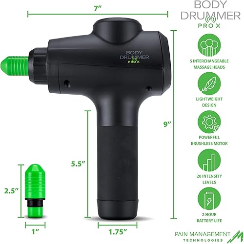Miniatura 7 de Pistola de masaje de percusión para relajación muscular profunda por Body Drummer Pro-X, silenciosa, alivio del dolor de tejido profundo con 6