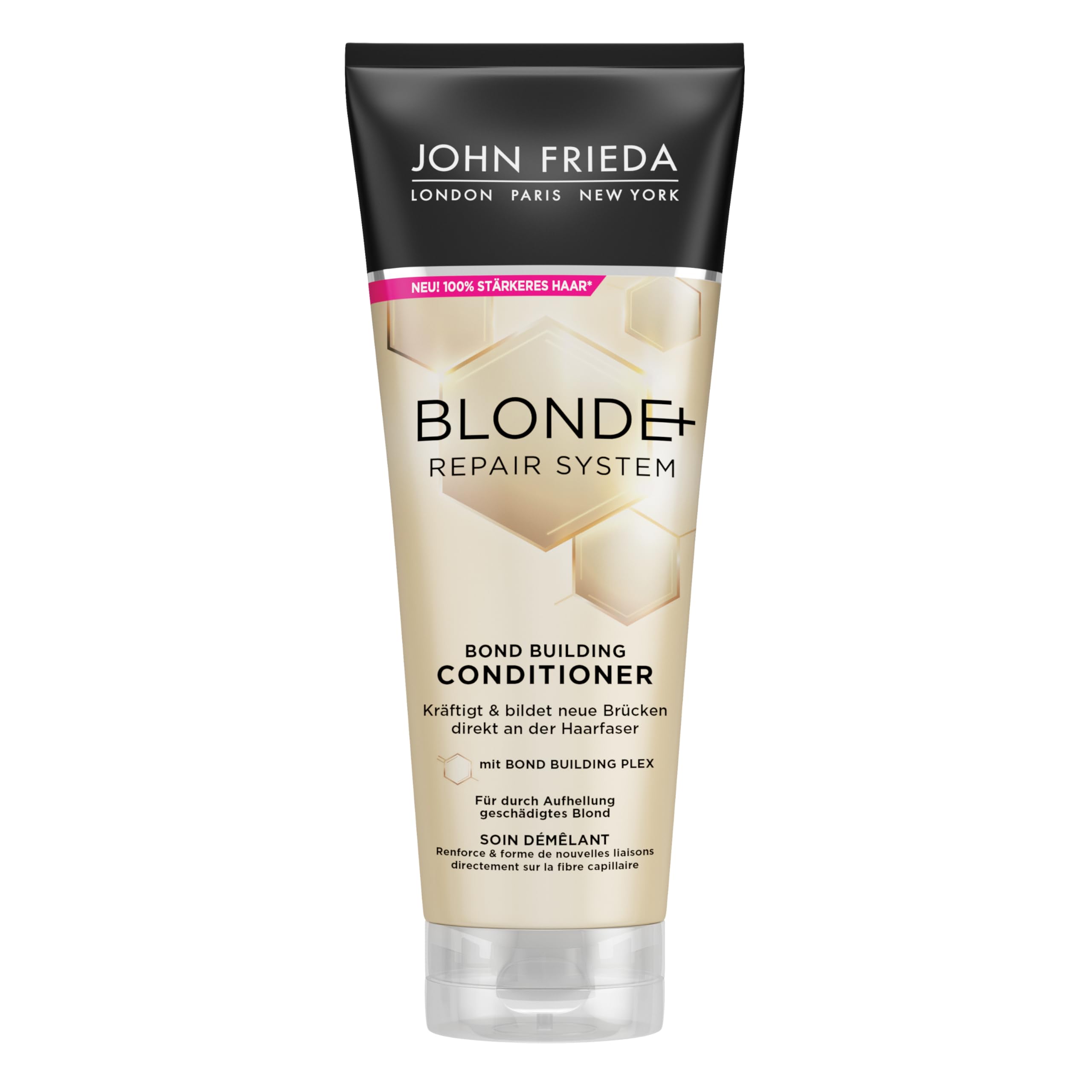 John Frieda BLONDE+ Repair System Conditioner - Mit Bond Building Plex - Inhalt: 250 ml - Für durch Aufhellung geschädigtes Blond - Kräftigt und bildet neue Brücken direkt an der Haarfaser