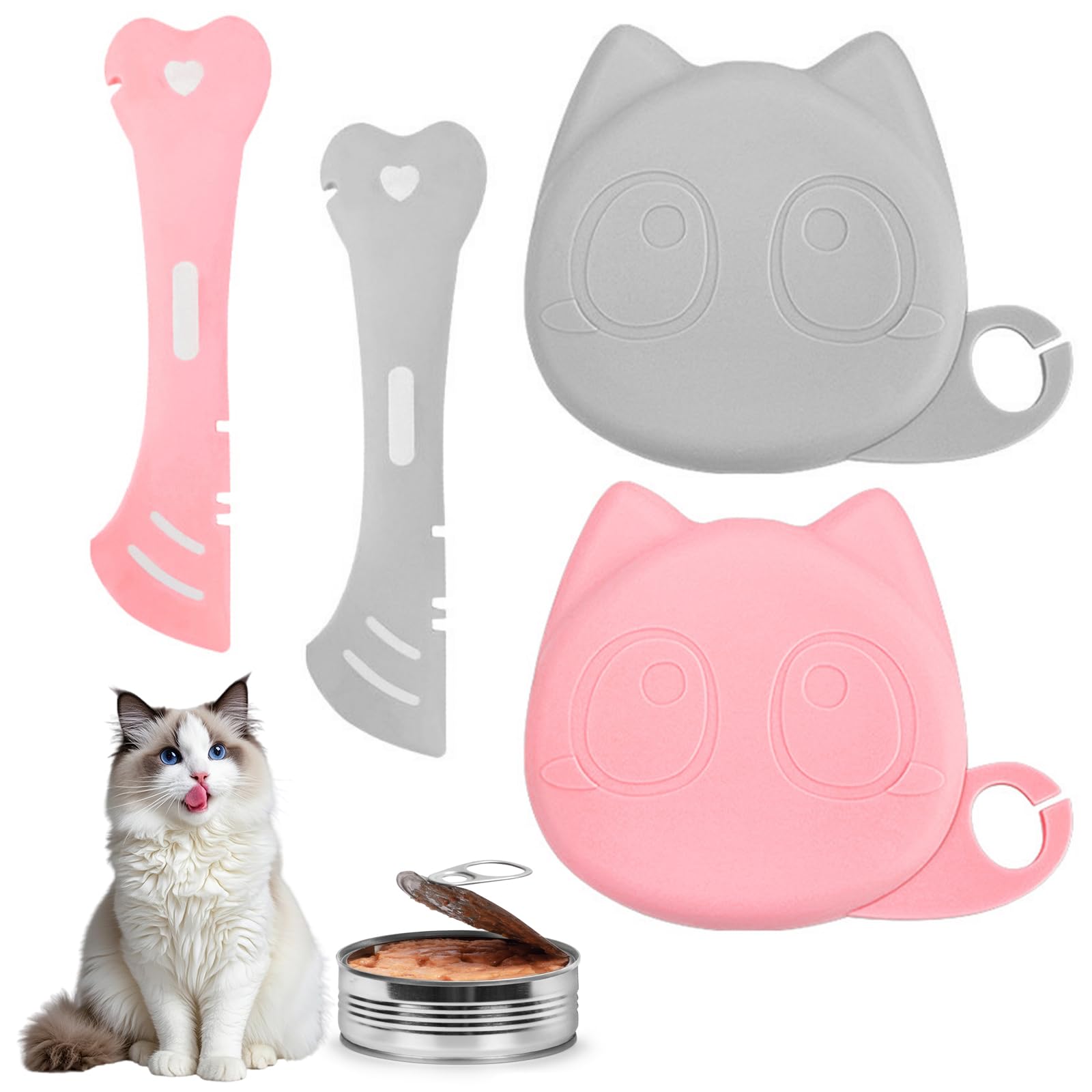 Culinavog 2Pcs Pet Food Can Supplies Set – 2 Silicone Cat Can Lids and 2 Wet Food Spoons – Fits 6.5/7.5/8.5 cm Cans – Reusable for Pet Pantry, Meal Portioning, Travel Feeding