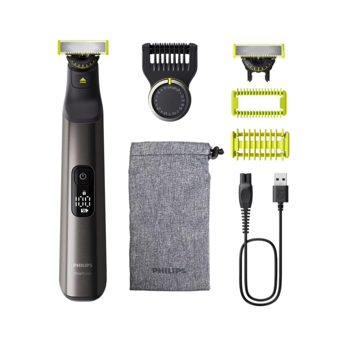 OneBlade Pro 360 Authentic Face & Body Electric Beard Trimmer, Shaver and Bodygroomer, 2X 360 Blades, 1x 20-Length Comb, 1x Body Kit, 1x Soft Pouch, QP6552/30