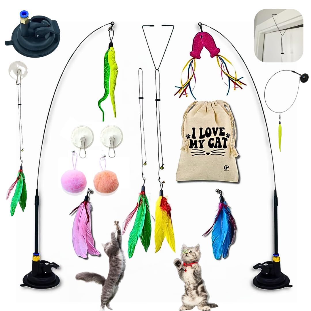Pack 19 Piezas Juguetes Para Gatos Interactivos. Entretenido Juguete Interactivo Gato. Variedad De Accesorios Para Gatos. Juguetes Gatos Accesorios Con Plumas. Incluye Bolsa Para Juguetes Gato