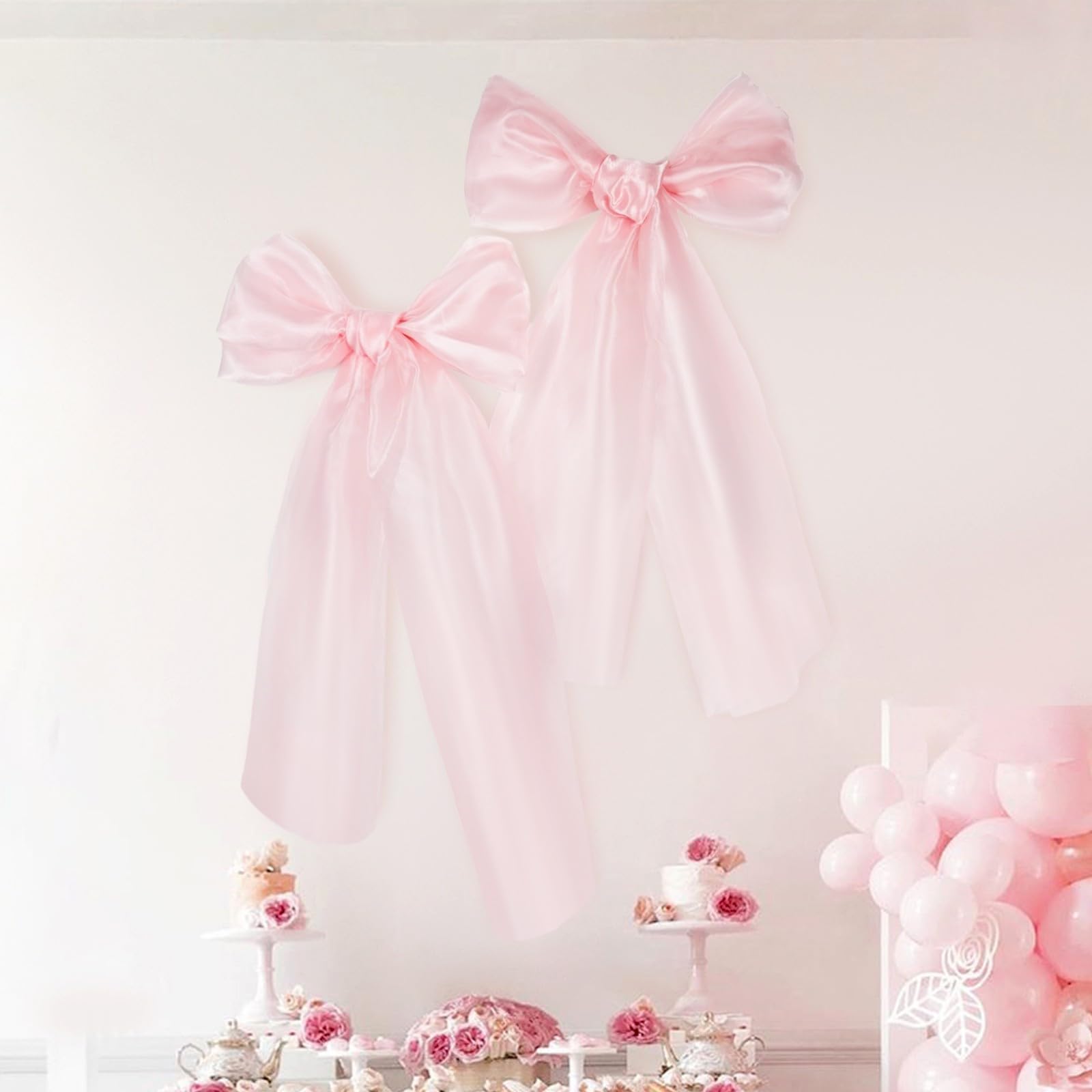 Pre-tied Bow Decorations Large Pink Organza Bows - 18x33 Inch Pre-tied ...
