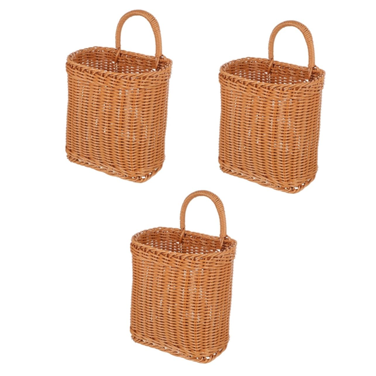 COLLBATH 3pcs Hanging Wall-mounted Plastic Woven Basket for Egg Storage Debris Storage and Flower Arranging for Organizing Onion Fruits and Vegetables in Kitchen Entryway