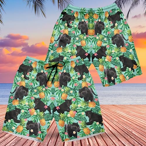 Men's Black Jaguar Swim Trunks - Black Leopard Quick-Dry Hawaiian Swim Shorts for Men Series 022