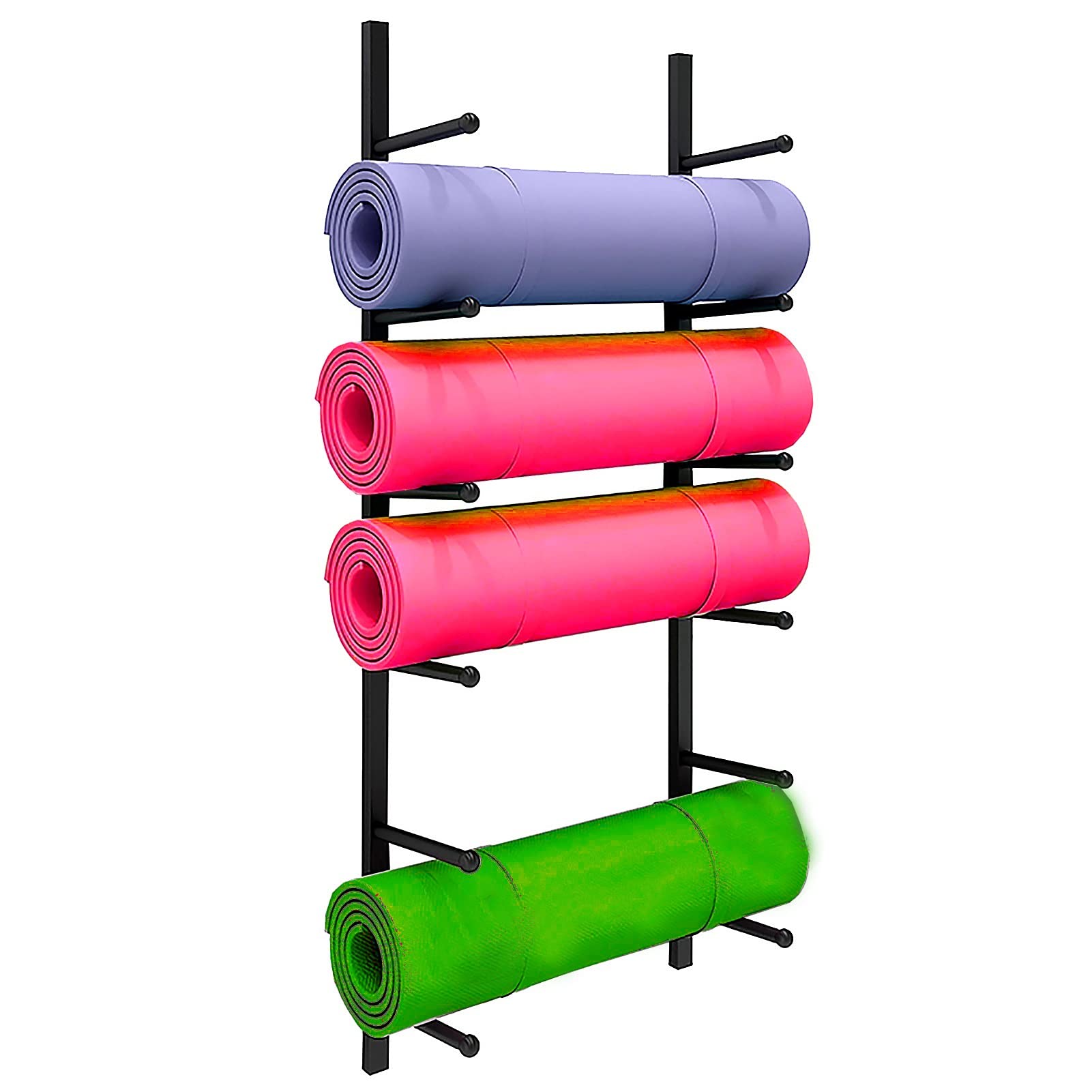 Support de tapis de sport durable et compact - Organisateur mural de musculation 6 niveaux