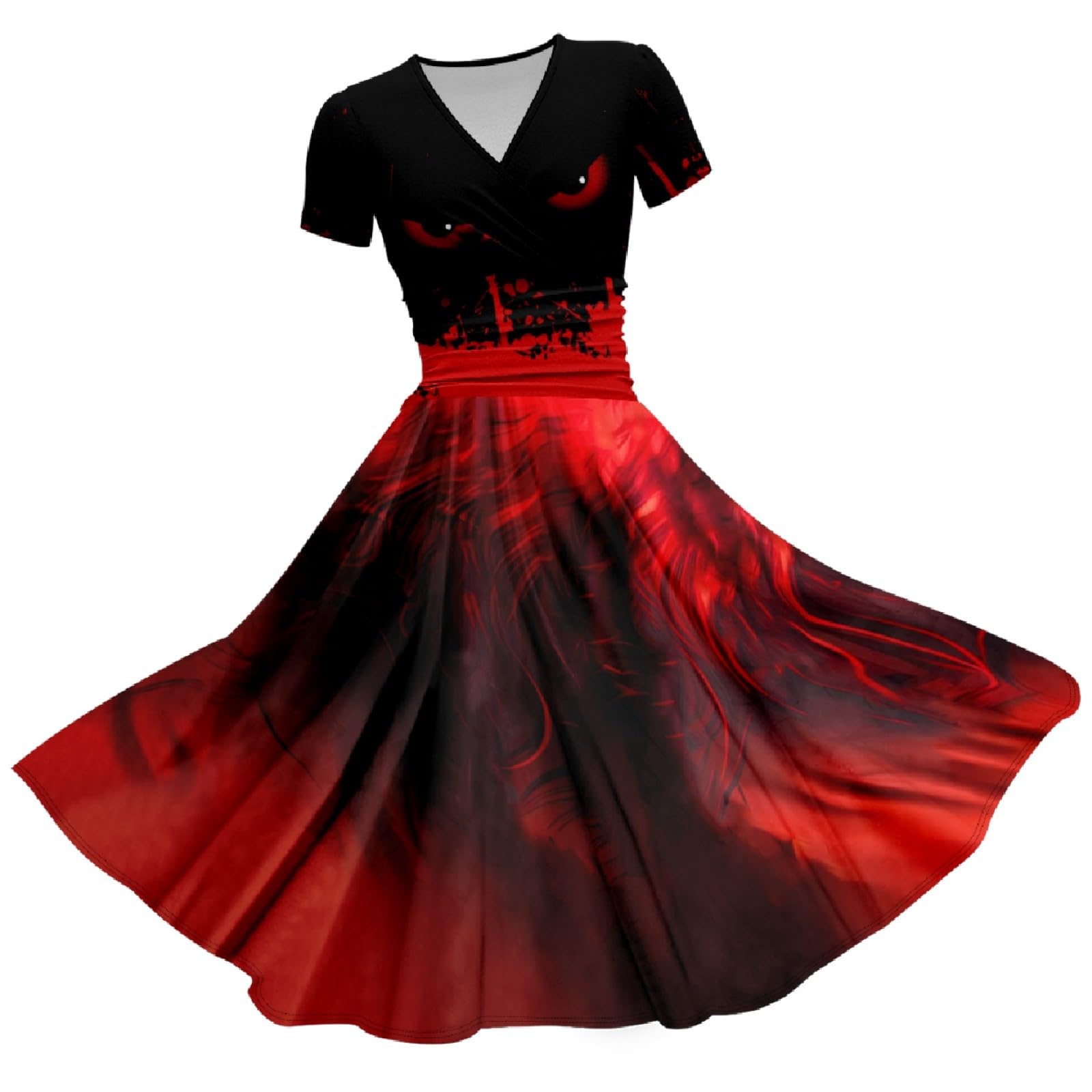 HUIFUAO Halloween Dresses for Women Scary Bloody Fancy Dress Plus Size Halloween Costumes V Neck Short Sleeve Party Evening Horror Festival Cosplay Outfits Clothes (Z16-Red #1, XXXL)