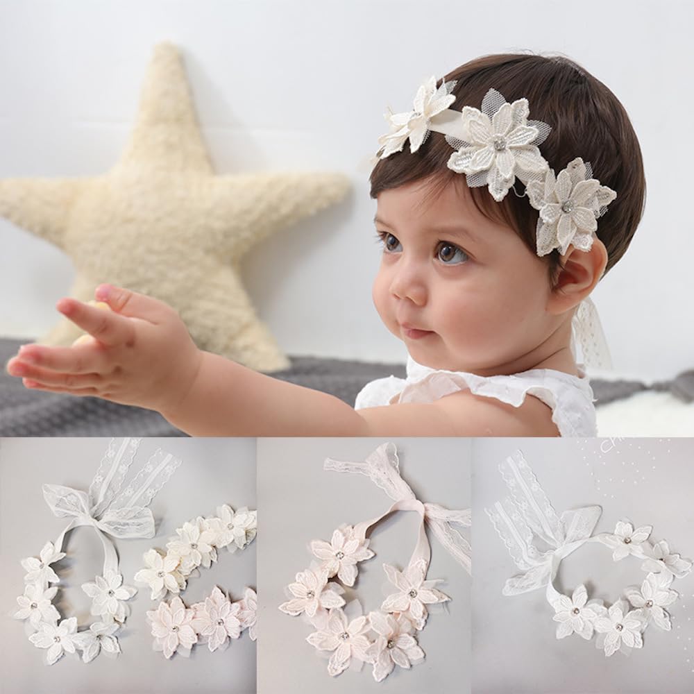 1 Piece Baby Hair Band Girls Lace Rhinestones Flowers Hair Band Headbands Headband Baby Hair Accessories Headdress for Party Wedding Christening Family Photo Photography - Image 4