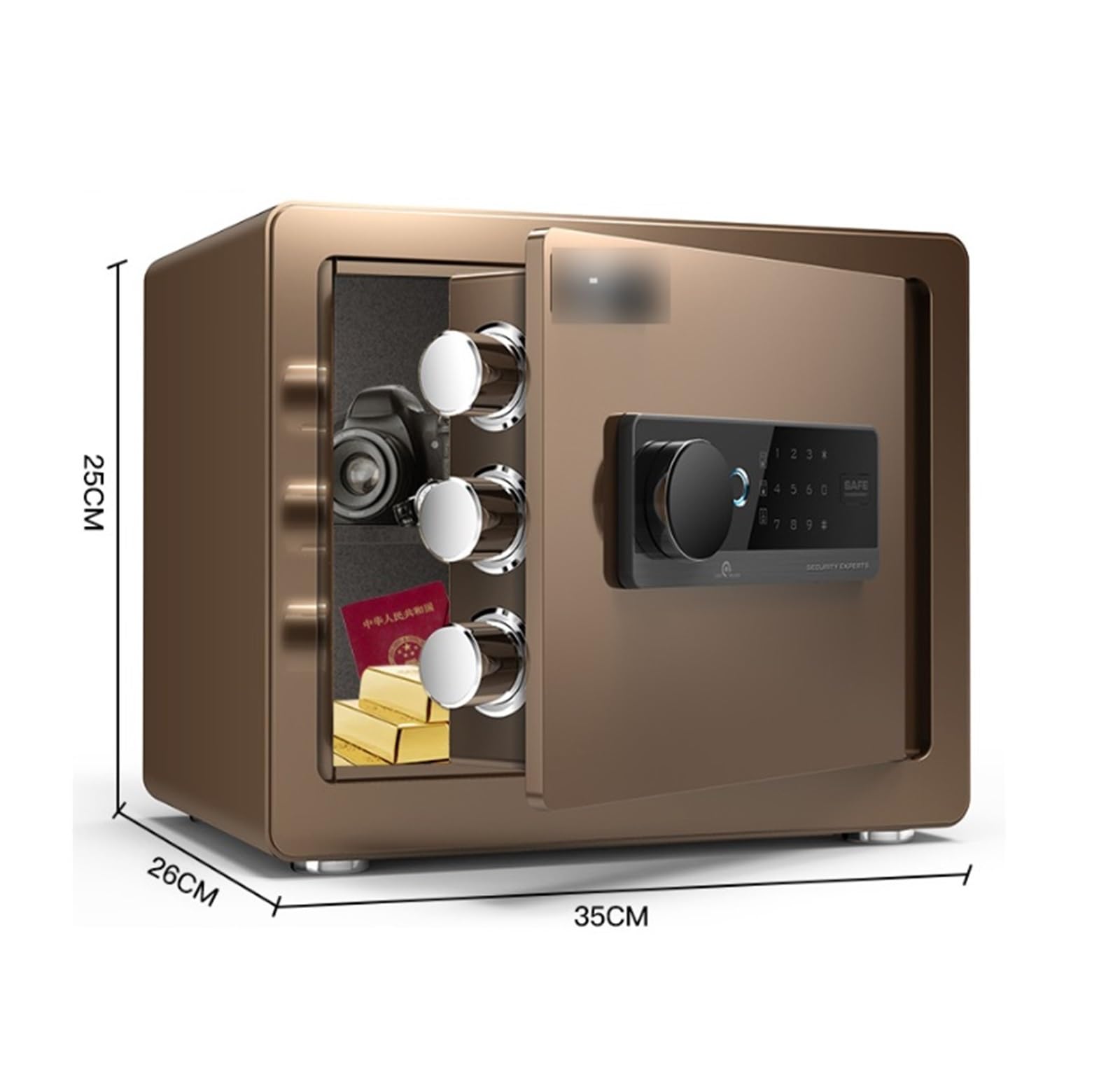 Cassaforte Cassetta di sicurezza digitale nascosta piccola e sicura for la casa con impronte digitali e sistema di allarme doppio con tastiera touch screen for ufficio Cassetta portavalori(Bruin)