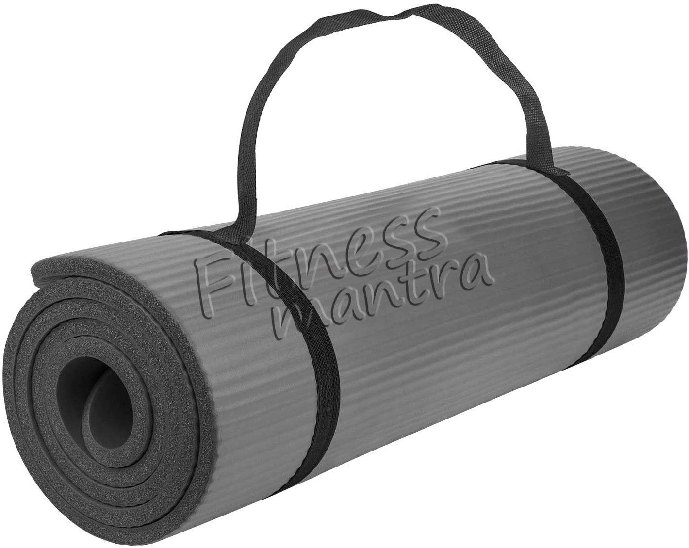 Fitness Mantra® 6mm Yoga Mat with Carrying Strap for Gym Workout and Yoga Exercise Anti-Slip Yoga Mat for Men & Women Fitness|Color Grey| Ethylene Vinyl Acetate