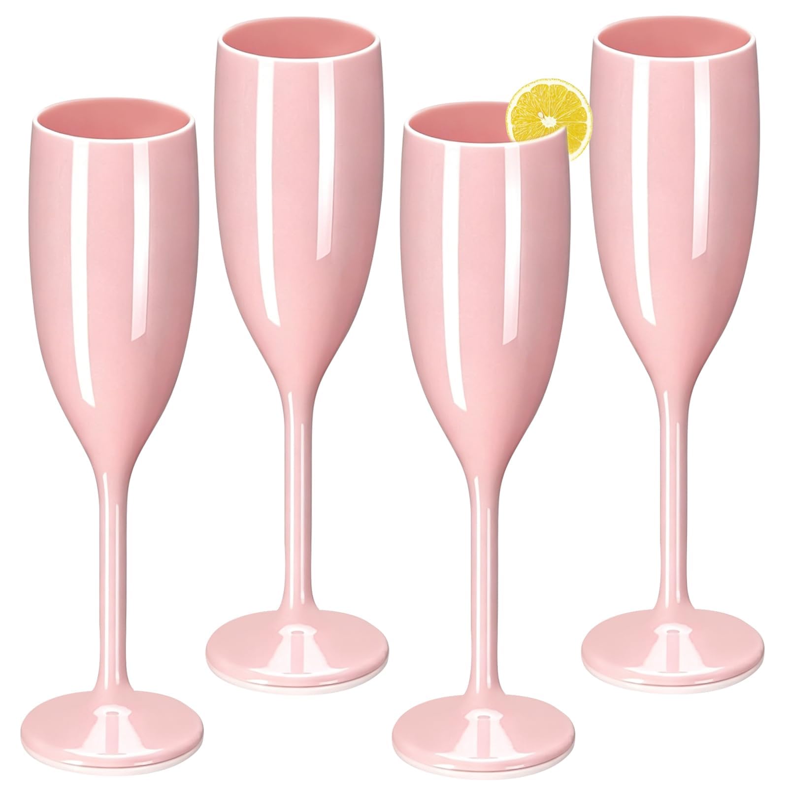 YIChongDan 4Pcs Champagne Flutes 170ml, Unbreakable Prosecco Wine Glasses Premium Reusable PP Champagne Glasses Elegant Pink Prosecco Flutes for Wedding Bridal Shower Cocktail Party Intimate Dinner