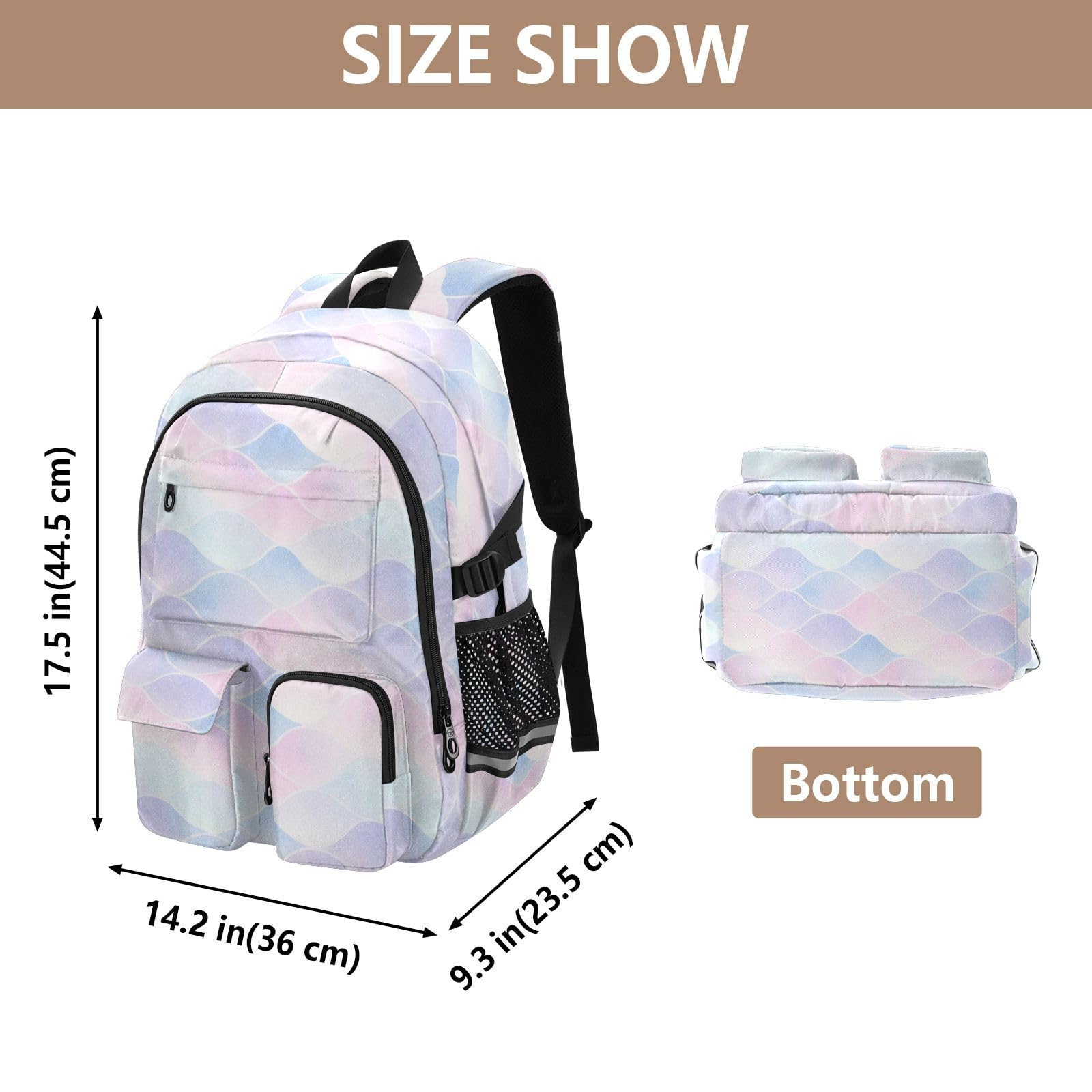 Zaini da viaggio per computer portatile, motivo: squame di sirena, glitterati, blu, viola, pastello, borsa da lavoro, 44,5 cm