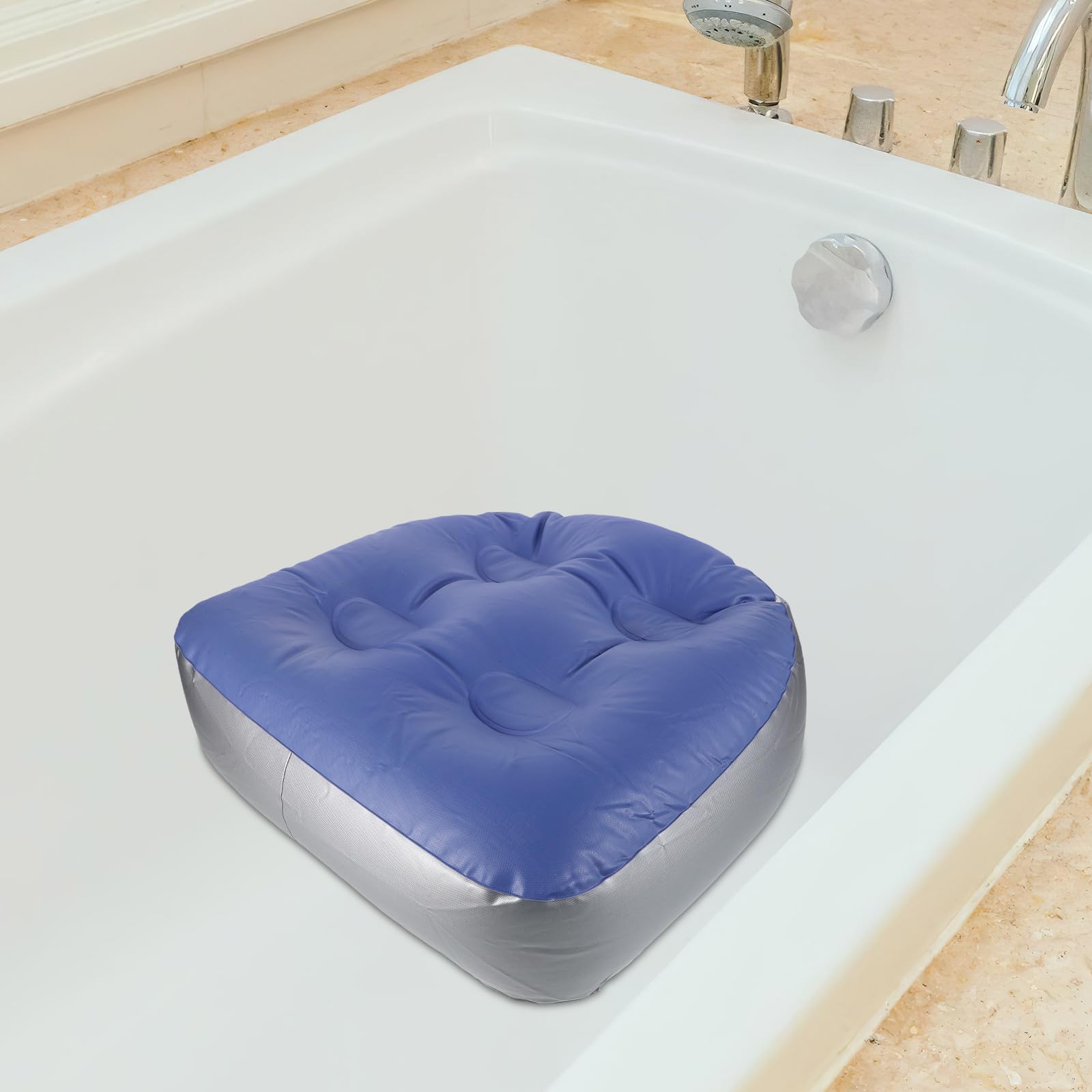 SHINEOFI Lot de 2 Coussins de Siège Gonflables Épais Bleus avec Ventouses, Rehausseurs de Bain Réglables pour Spa et Sauna, Accessoires de Bain pour Détente et Confort Adulte