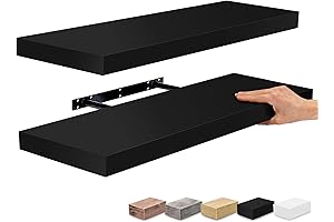 Black Floating Shelf | Sorbus Floating Rustic Farmhouse Wall Shelf with Brackets...