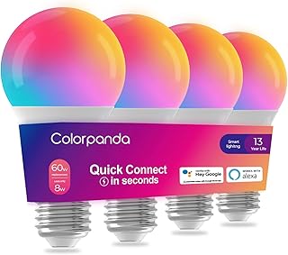 Colorpanda Smart Light Bulbs,Color Changing Alexa Light Bulb Bluetooth Mesh Work with Alexa or Google Assistant,Dimmable LED Bulb A19 E26 Muticolor RGBCW,8W 800LM,4 Pack,No Hub Required