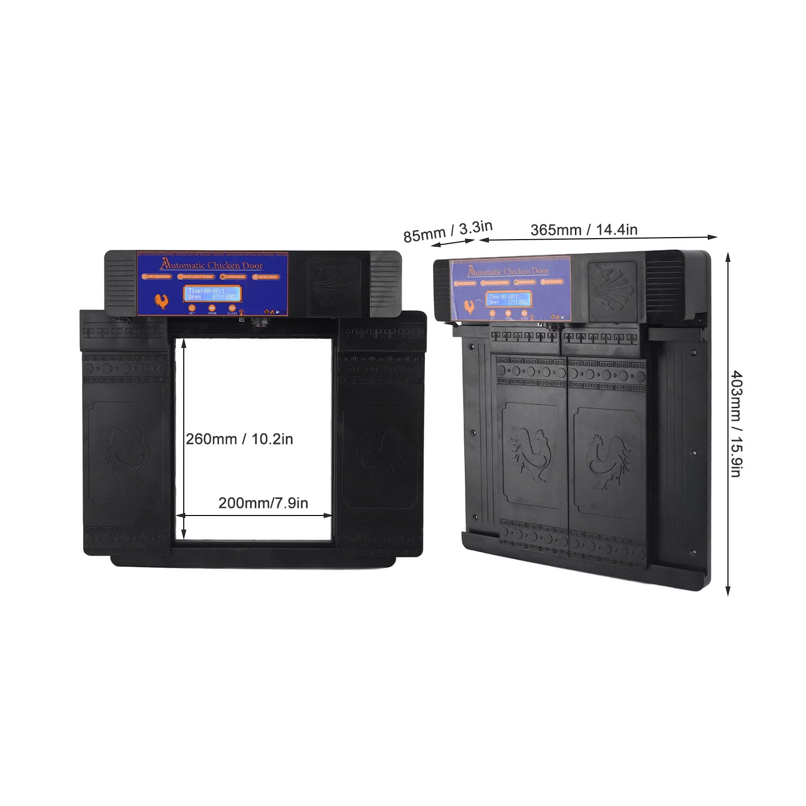Porta Automatica per pollaio, sensore di Luce per Porta Automatica per pollaio, Doppia Porta, apriporta Anti pizzicamento, con Timer, Schermo LCD, avviso di Batteria scarica (Nero)