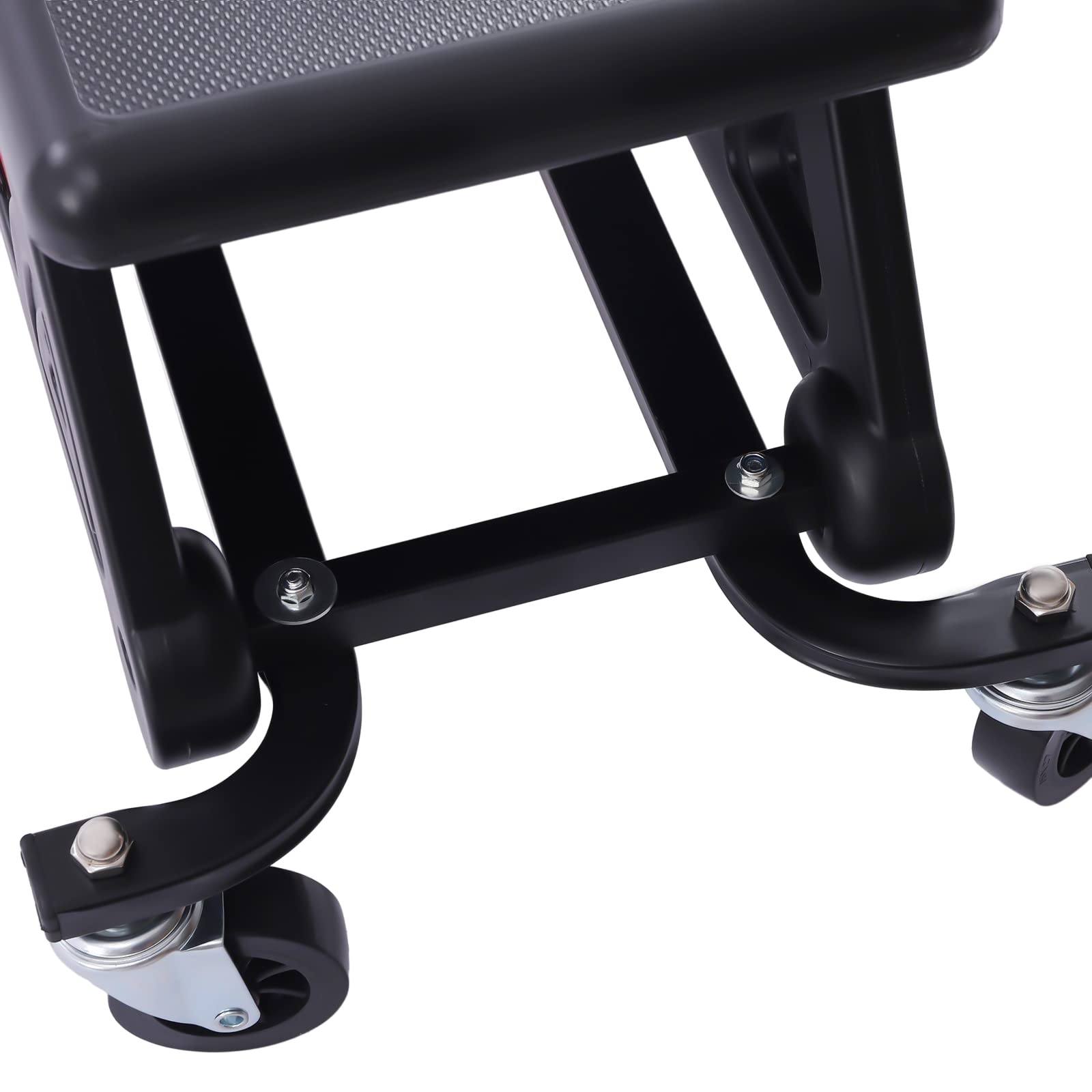 Taburete de taller, ruedas giratorias, silla con ruedas, taburete de construcción con estanterías, para trabajos de bricolaje, reparaciones mecánicas, reparaciones de automóviles, detalles de