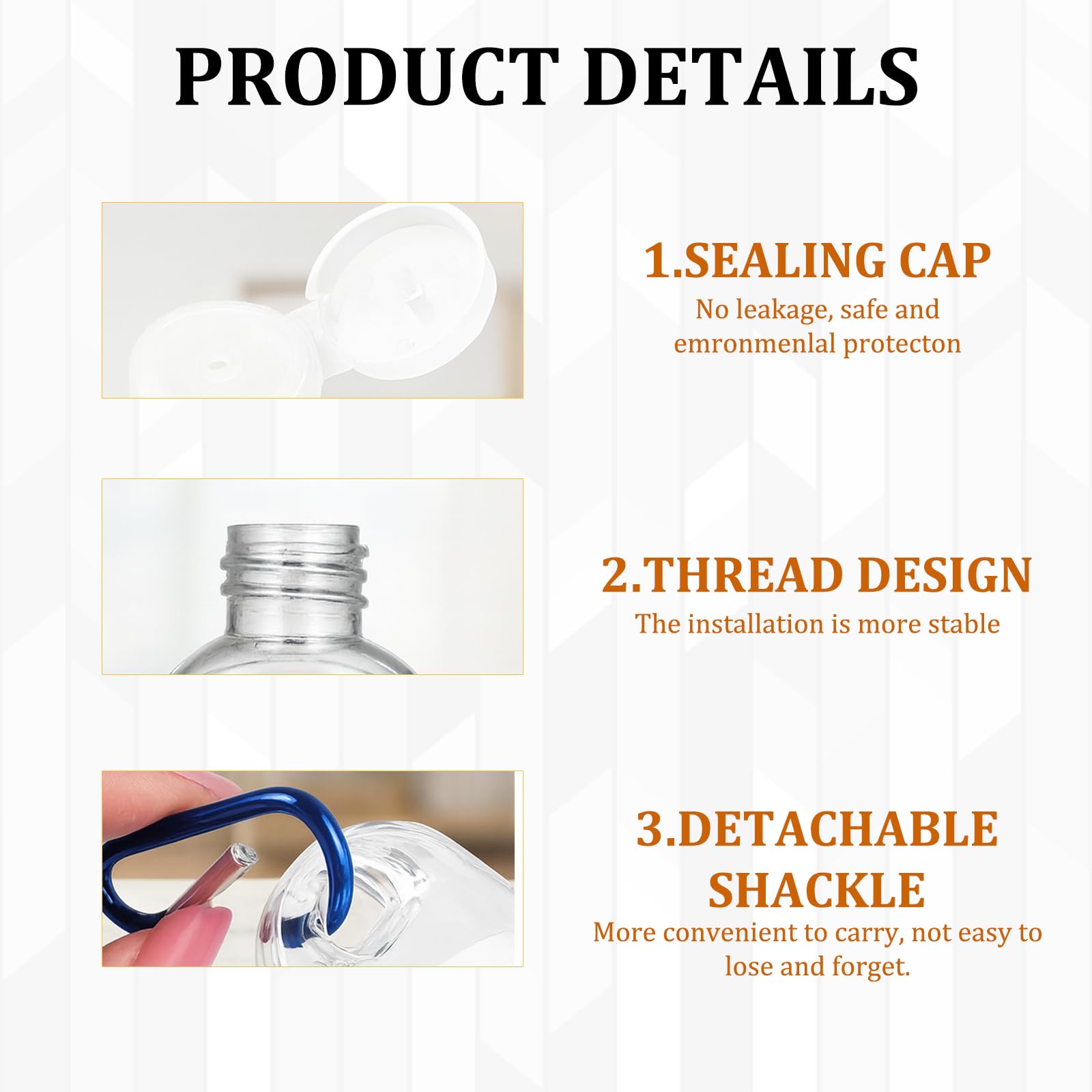 GZGRYTRC Hand Sanitiser with Clip, 10 Pack 50 ml Leak-Proof Squeeze Bottles with Folding Funnel - Image 3