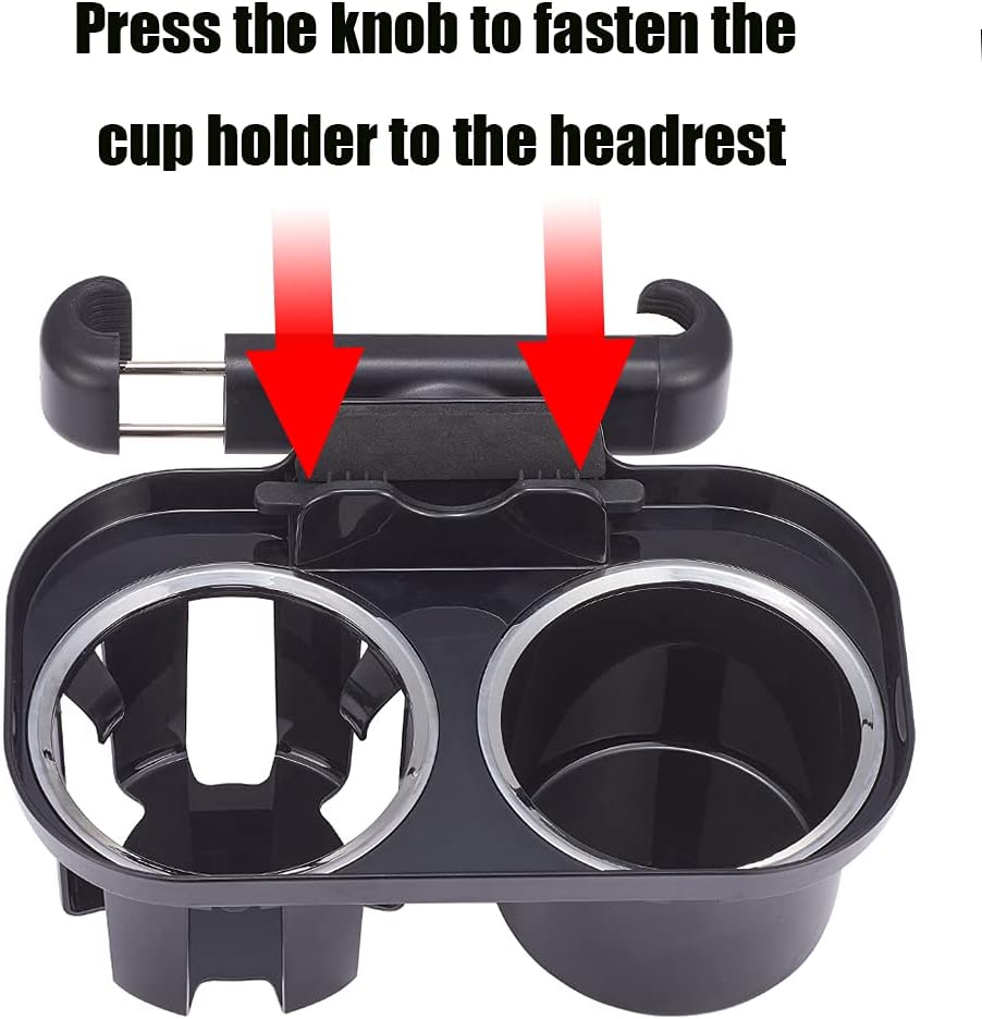 JSCARLIFE Car Headrest Cup Holder Seat Back Organizer, Automotive Interior Accessories Universal Car Backseat Snack Tray Dual Cup Holder