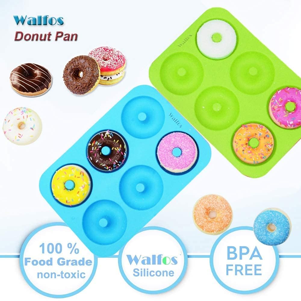 Walfos Antihaftbeschichtete Donutform zum Backen, Silikon-Donut-Form, BPA-frei, perfekte Donut-Kuchen, Kekse, Bagels, spülmaschinenfest, 3er-Set