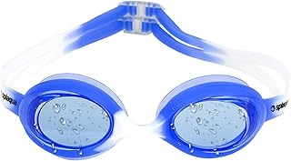 Splaqua Kids Swim Goggles - No Leak, UV Protection & Anti-Fog Lenses with Adjustable Strap, Swimming Goggles for Youth, Kids, Children | with Bonus Ear Plugs and Durable Holder (Blue/White)