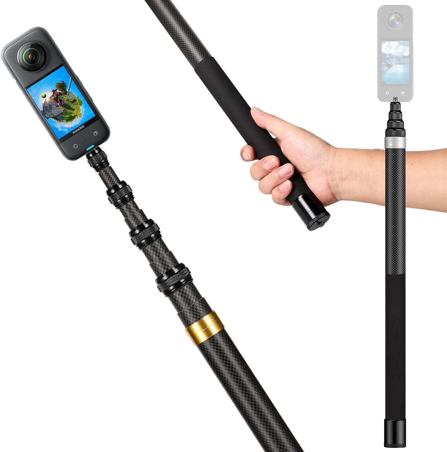 Invisible Carbon Fiber Selfie Stick 4.9ft – Super Long Extendable Pole for Insta 360, DJI Osmo, GoPro, Action Camera Accessories, Lightweight Travel Handle Grip-image-49