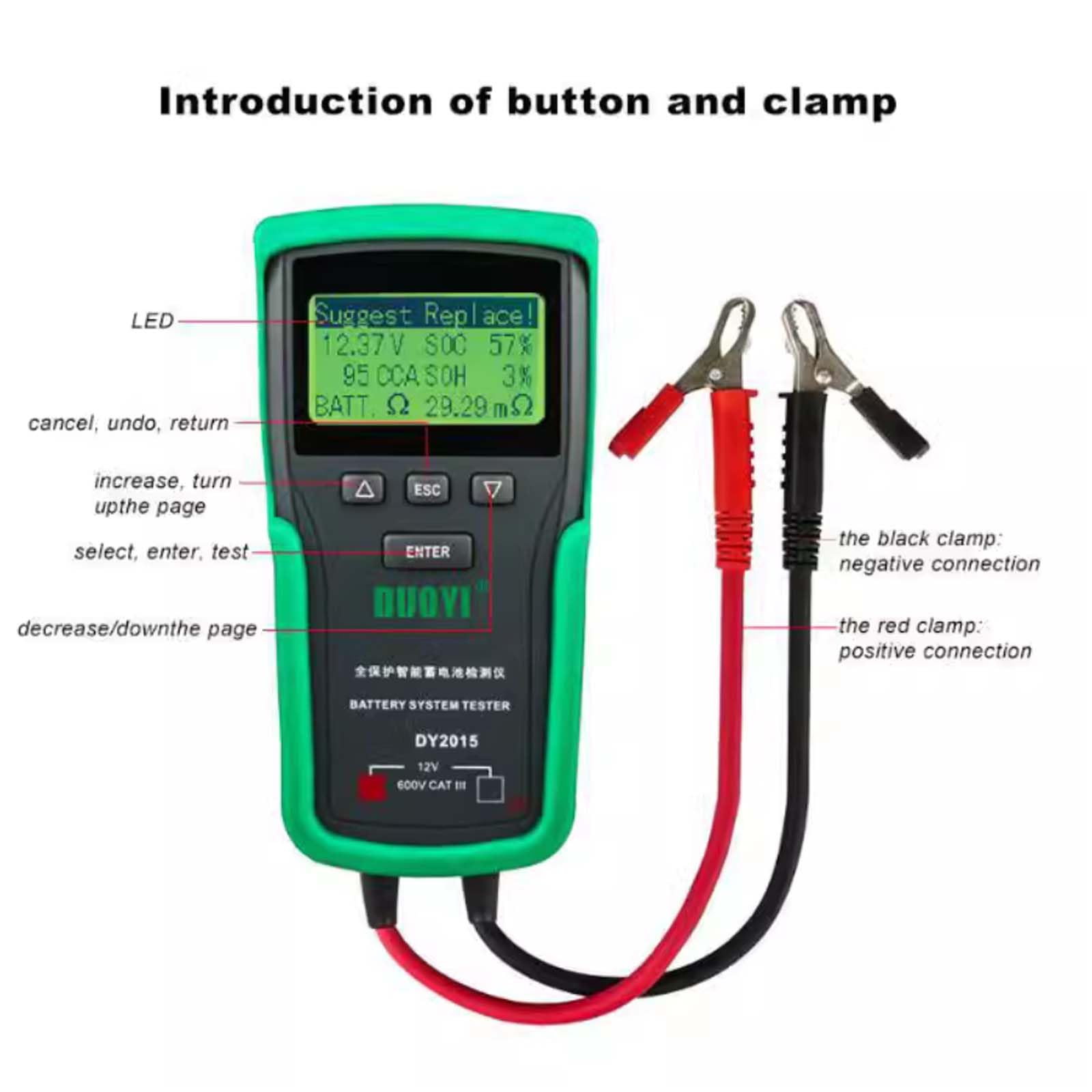 Probador de Carga de Batería para Automóvil de 12V/24V, Probador de Carga de 100-1700CCA, Probador de Alternador Automotriz, Analizador de Batería Digital (12V)