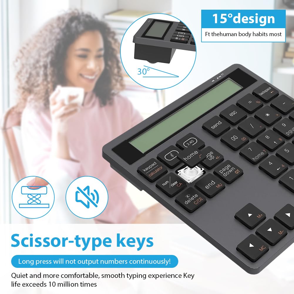 Bluetooth & 2.4G Nummernblock – Dual Mode Nummernblöcke 34 Tasten mit Display-Rechner – Schlanker, Ziffernblock Kabellos, Tragbarer Number Pad für MacBook, iMac, Windows, Laptop, Desktop, PC, Weiß