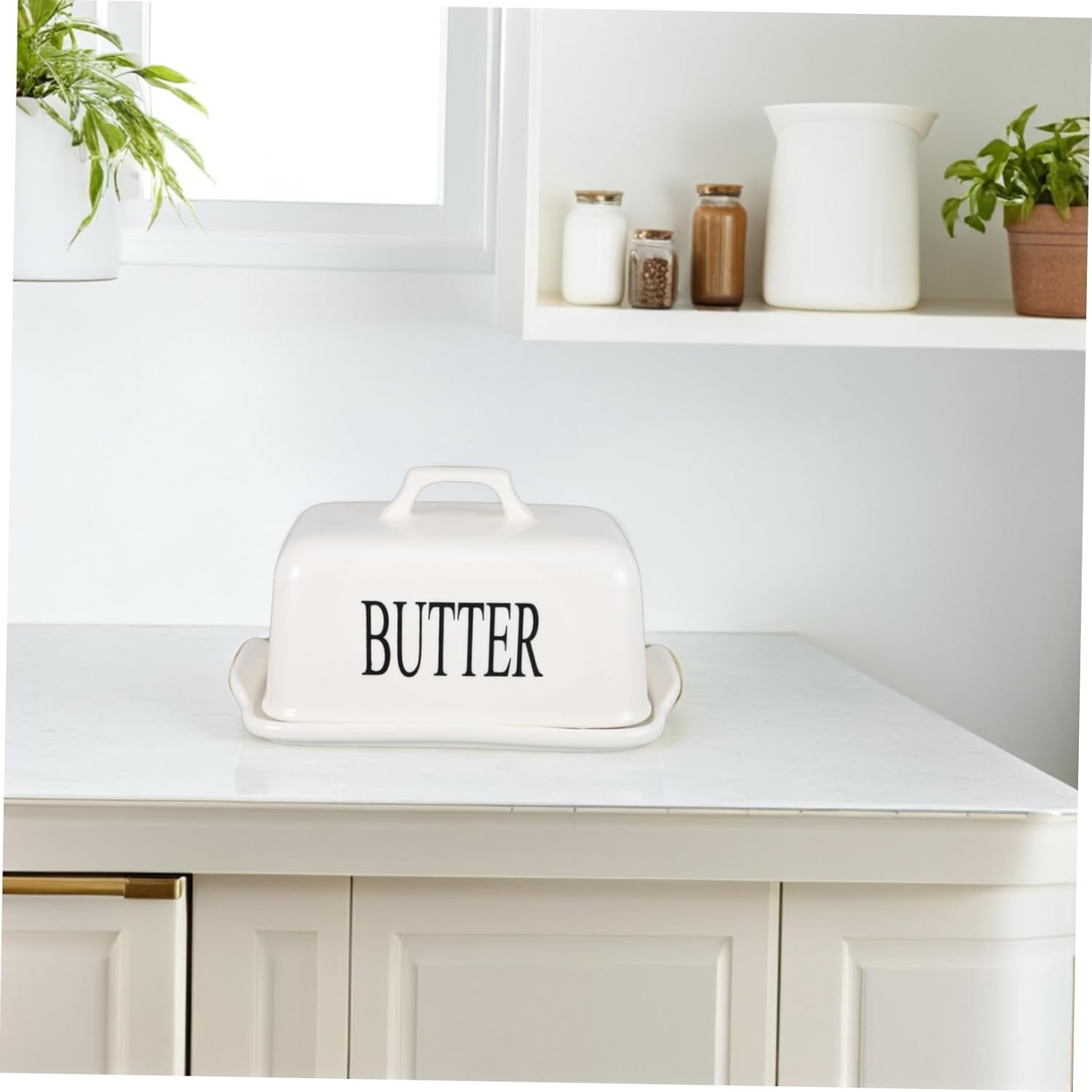 TIDTALEO Elegant Ceramic Butter Keeper Crock with Lid Airtight Butter Storage Jar for Fresh Spreadable Butter for Kitchen Countertop Dining Experience